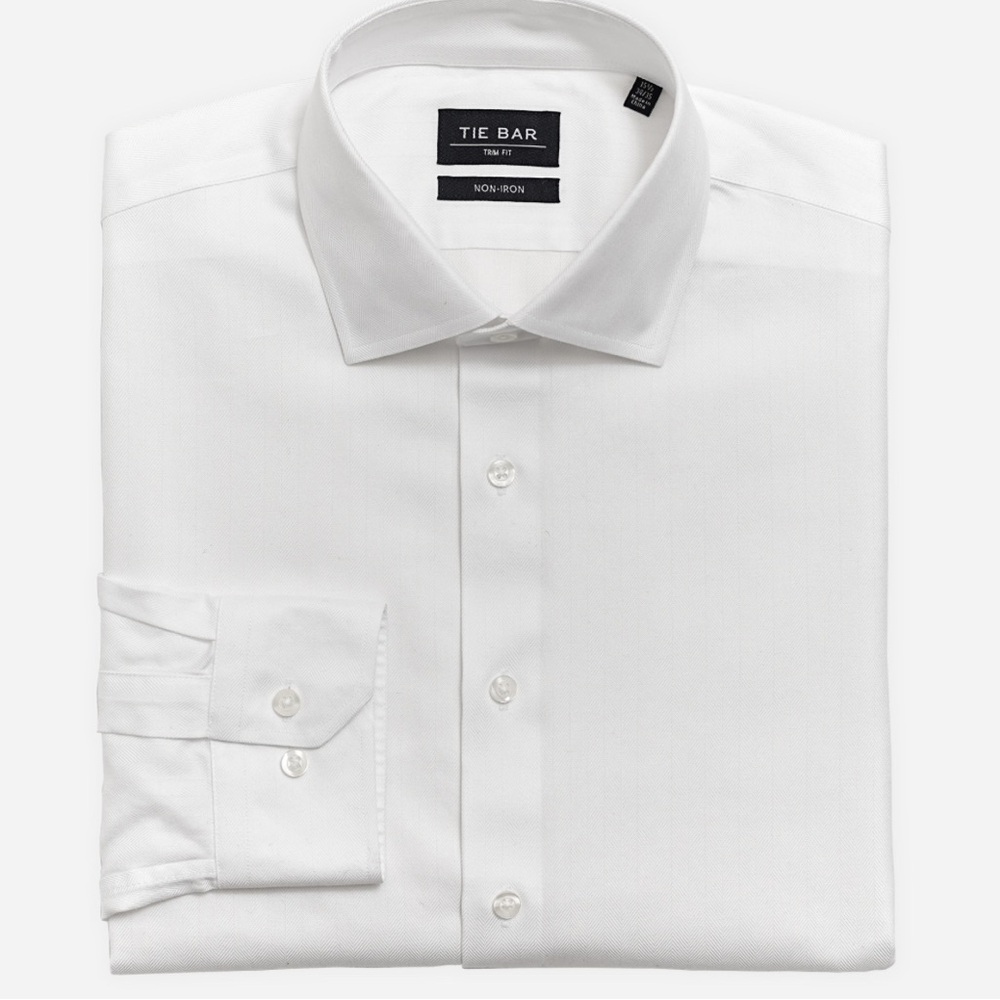 Herringbone Tuxedo White Non-Iron Dress Shirt. Mens
